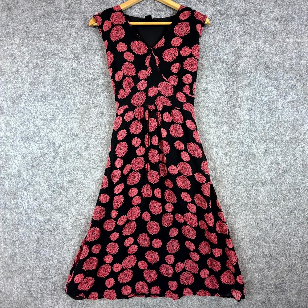Style & Co Dress Womens 12 Black Pink Floral Dark Romantic Cute Goth Tie Back